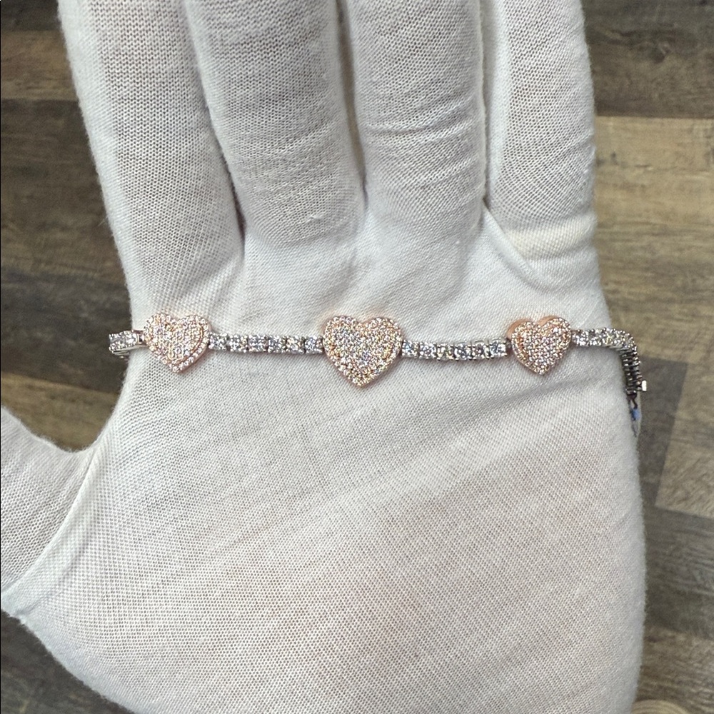 Silver And Rose Tennis Bracelet With Hearts